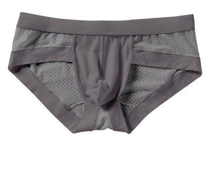 Men's Modal Low-Rise Briefs with U-Pouch, Non-Binding Design, Breathable Solid-Color Mesh Fabric