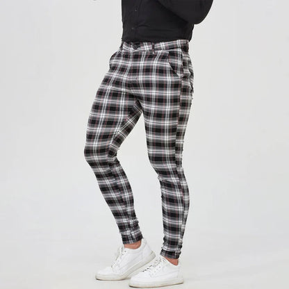 Men's Checkered Slim-Fit Stretch Trousers