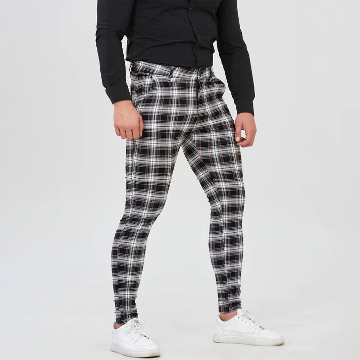 Men's Checkered Slim-Fit Stretch Trousers