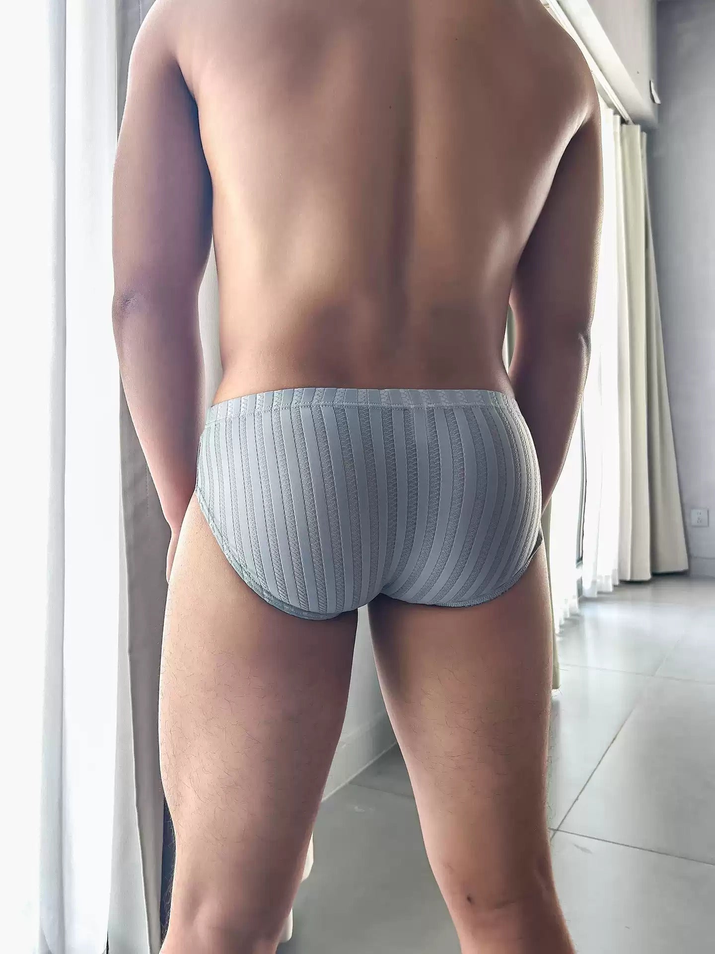 Men's Low-Rise Striped Ice Silk Briefs with Sexy U-Bulge Pouch