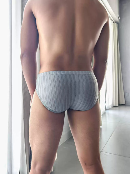 Men's Low-Rise Striped Ice Silk Briefs with Sexy U-Bulge Pouch