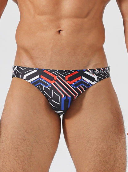 New 2026 Season Men's Low-Rise, Narrow-Side Printed Swim Briefs